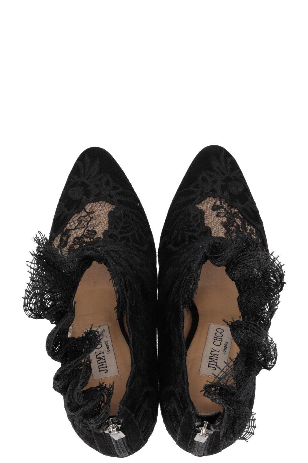 JIMMY CHOO Floral Embroidered Kamaris Ankle Boots Lace Suede Black