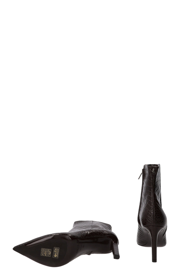 JIMMY CHOO Frankie 85 Ankle Boots Croco Embossed Brown