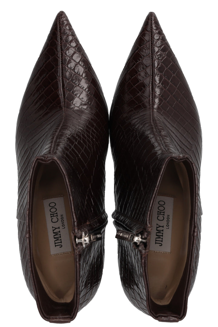 JIMMY CHOO Frankie 85 Ankle Boots Croco Embossed Brown