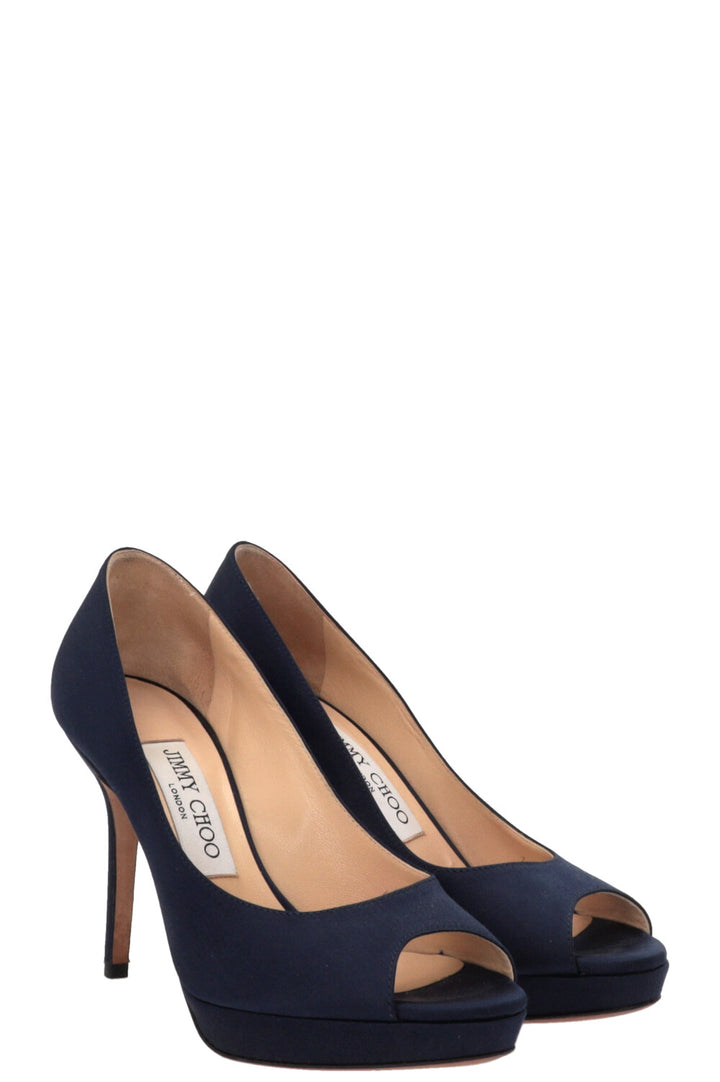 JIMMY CHOO Luna Peep-toe Pumps Satin Blue