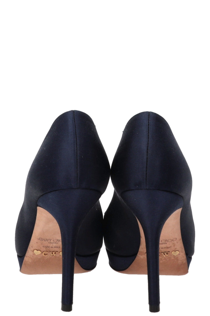 JIMMY CHOO Luna Peep-toe Pumps Satin Blue