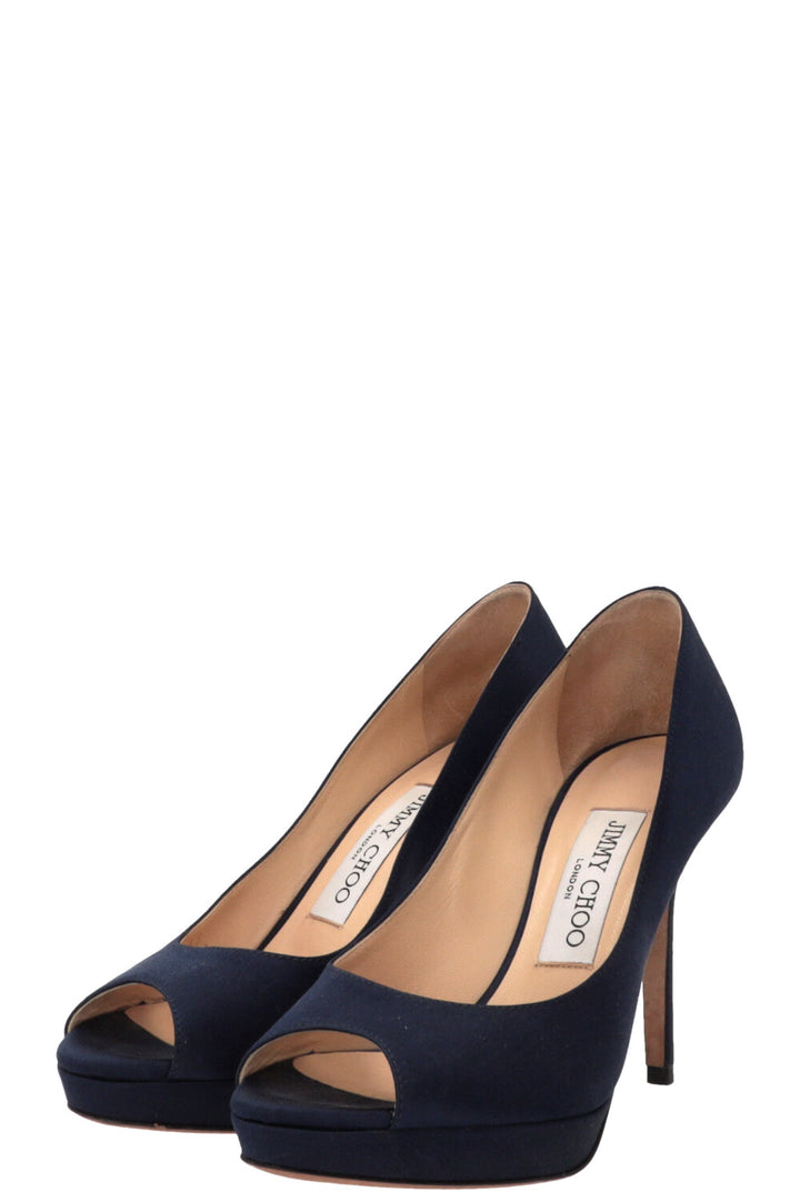 JIMMY CHOO Luna Peep-toe Pumps Satin Blue