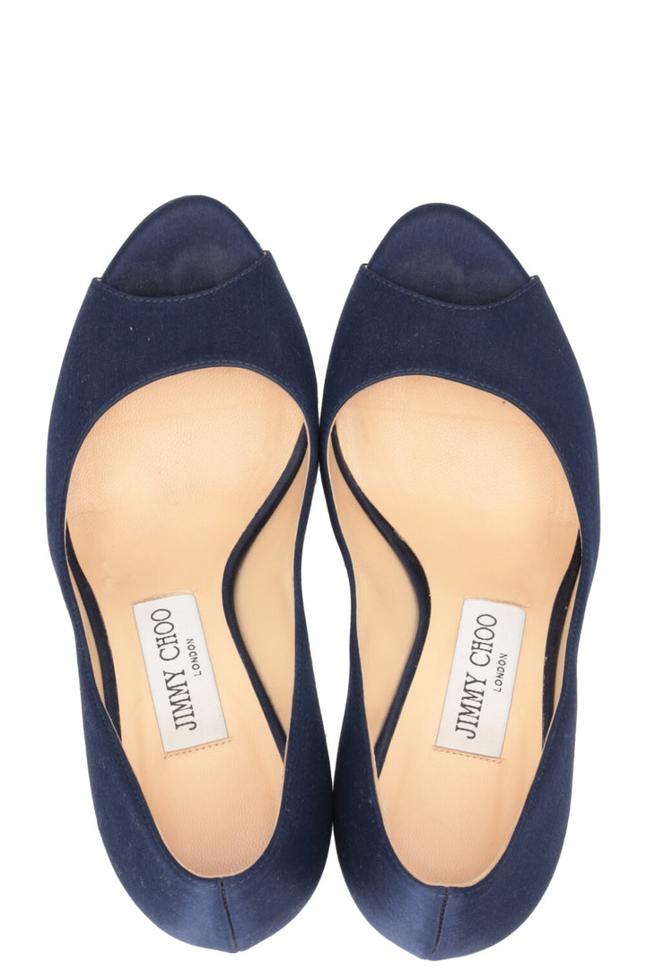 JIMMY CHOO Luna Peep-toe Pumps Satin Blue