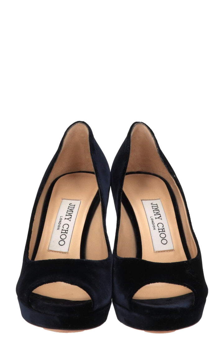 JIMMY CHOO Luna Peep-toe Pumps Velvet Blue