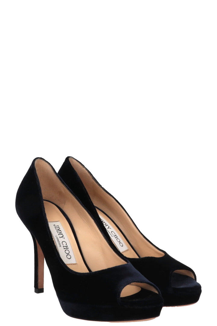 JIMMY CHOO Luna Peep-toe Pumps Velvet Blue