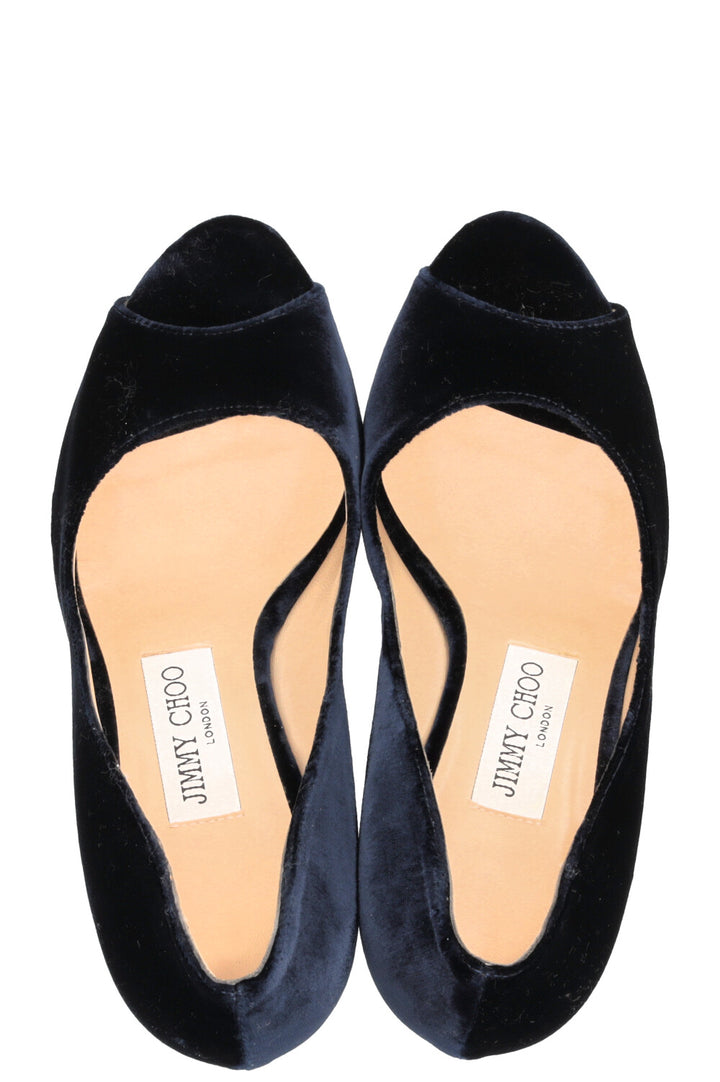 JIMMY CHOO Luna Peep-toe Pumps Velvet Blue