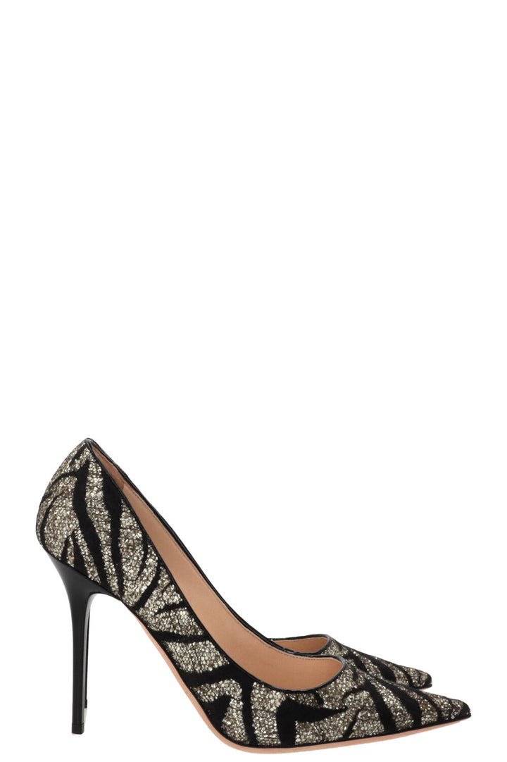 JIMMY CHOO Zebra Agnes Heels Glitter Gold