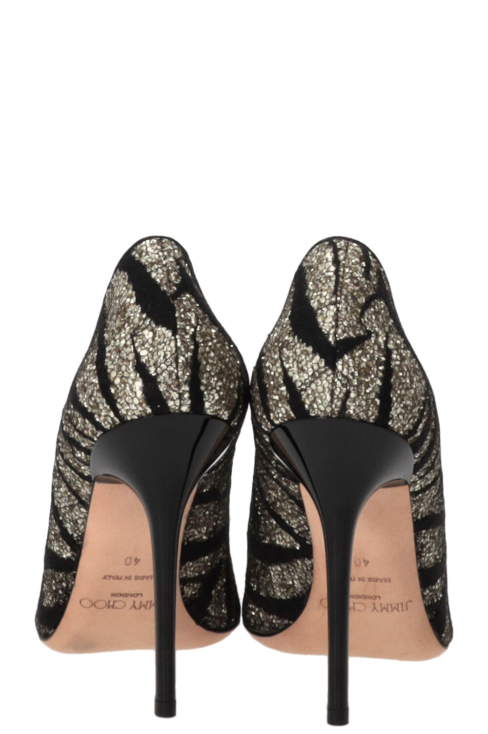 JIMMY CHOO Zebra Agnes Heels Glitter Gold