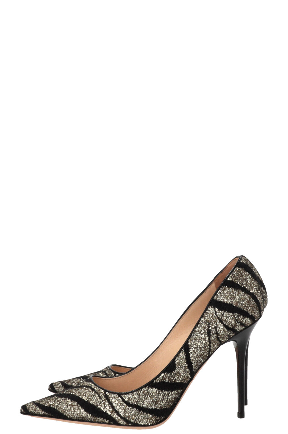 JIMMY CHOO Zebra Agnes Heels Glitter Gold
