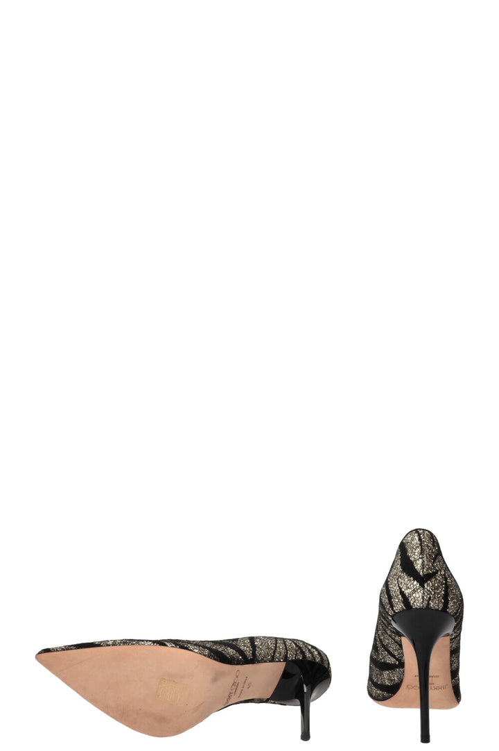 JIMMY CHOO Zebra Agnes Heels Glitter Gold