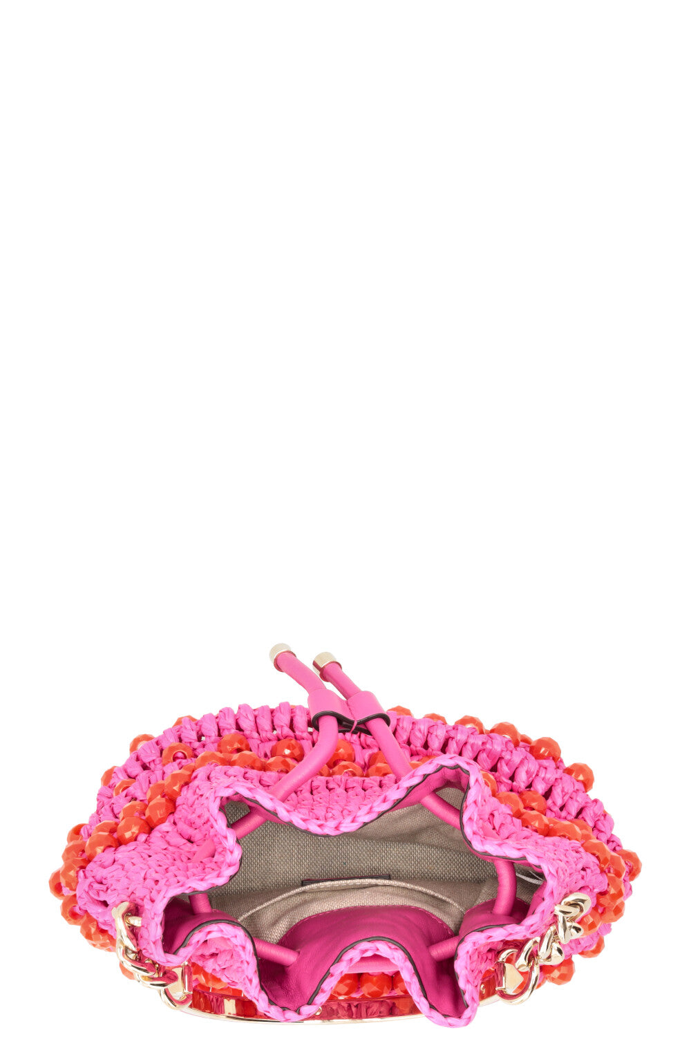 JIMMY CHOO Bon Bon Bucket Bag Raffia Pink