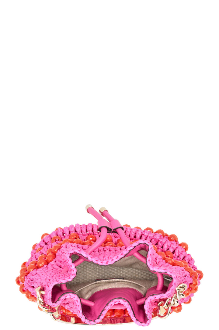 JIMMY CHOO Bon Bon Bucket Bag Raffia Pink