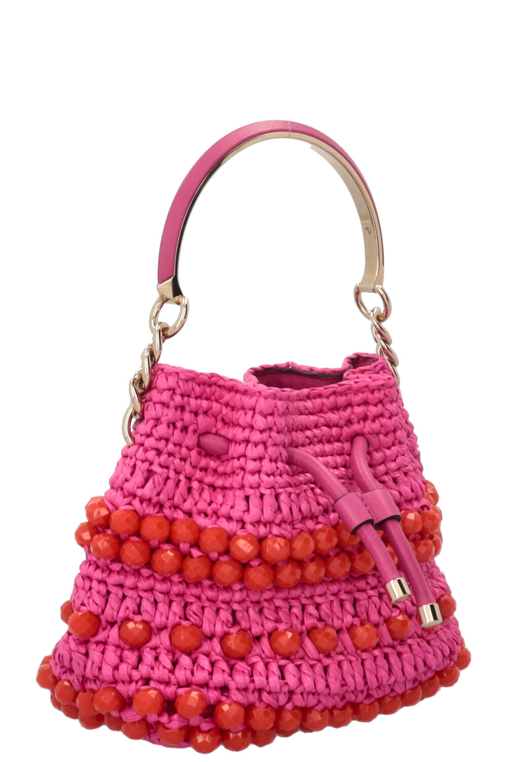 JIMMY CHOO Bon Bon Bucket Bag Raffia Pink