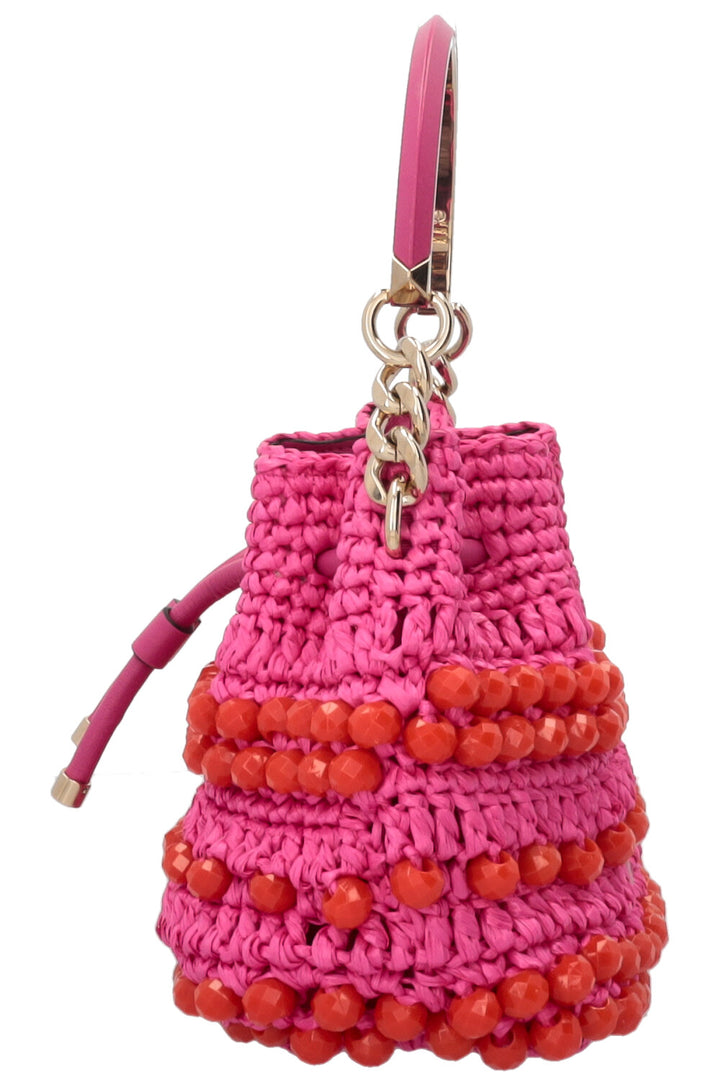JIMMY CHOO Bon Bon Bucket Bag Raffia Pink