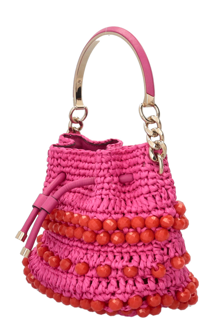 JIMMY CHOO Bon Bon Bucket Bag Raffia Pink