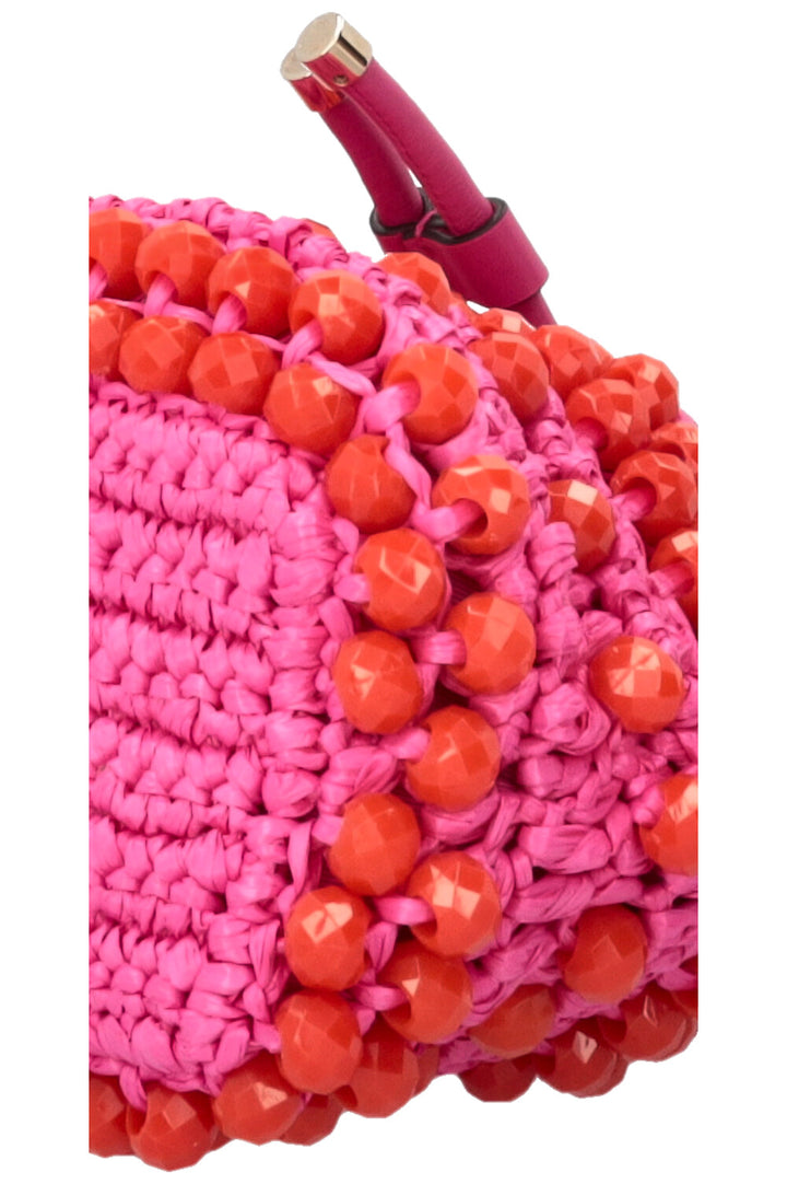 JIMMY CHOO Bon Bon Bucket Bag Raffia Pink