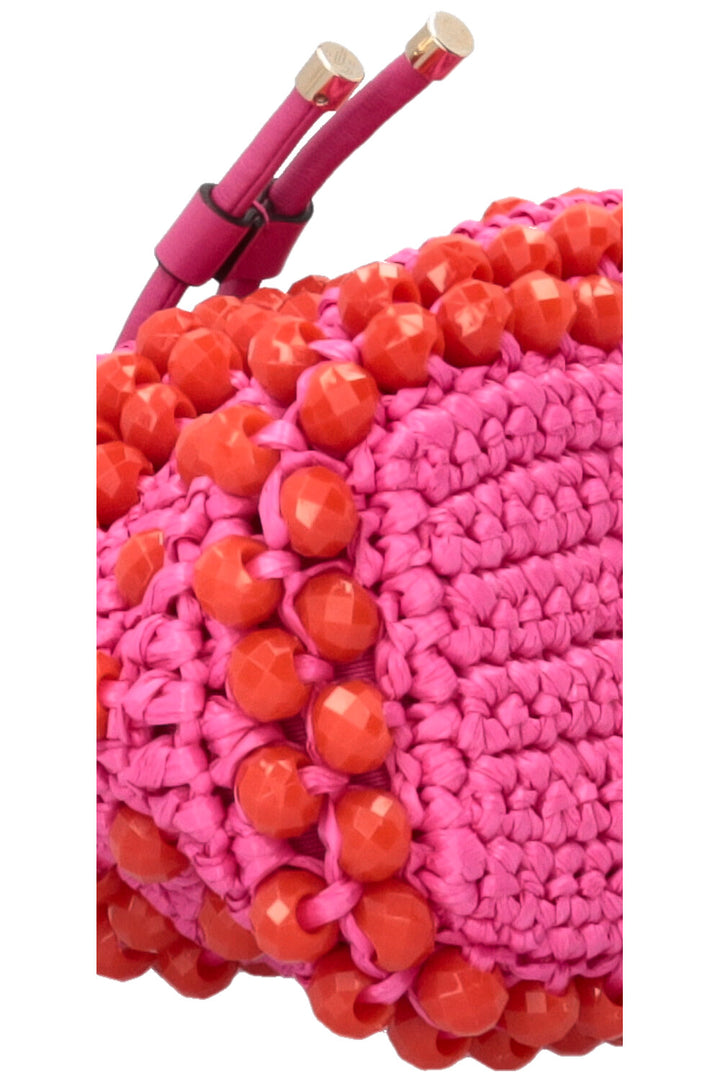 JIMMY CHOO Bon Bon Bucket Bag Raffia Pink