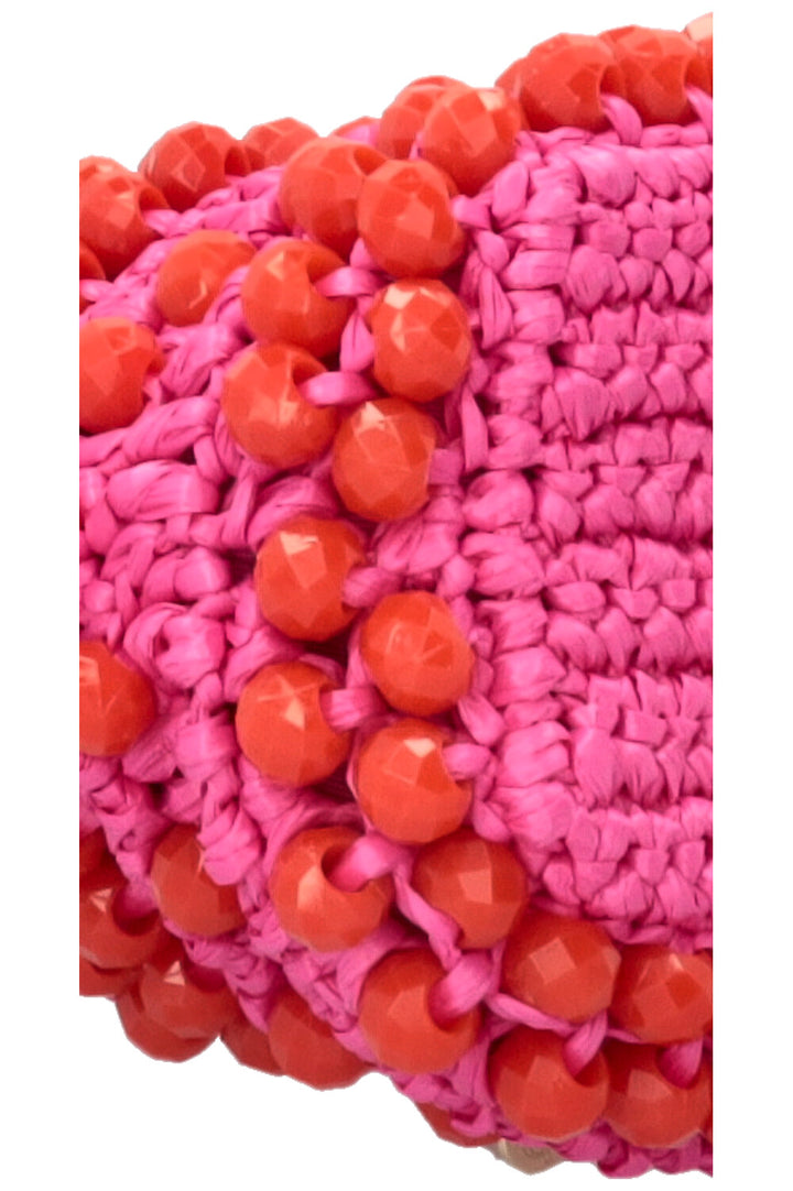 JIMMY CHOO Bon Bon Bucket Bag Raffia Pink