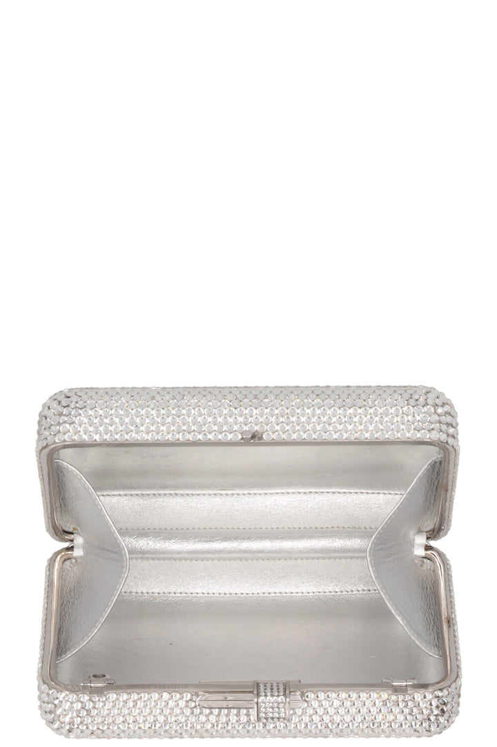 JUDITH LEIBER Slim Side Clutch Crystal Silver