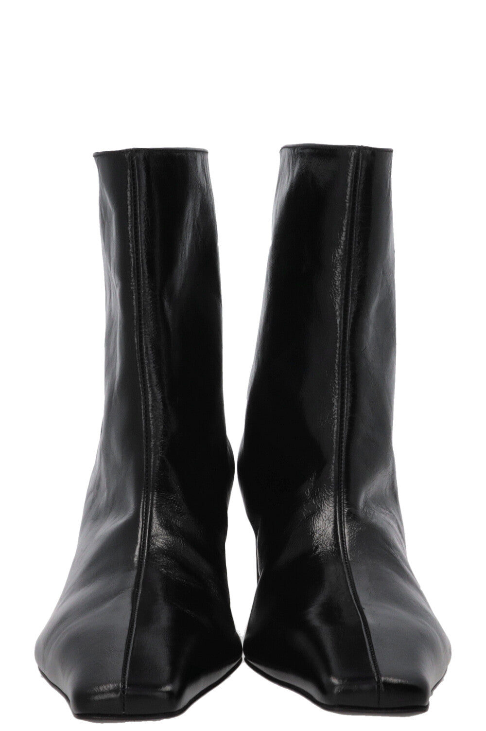 KHAITE Ona Ankle Boots Crinkled Patent Black