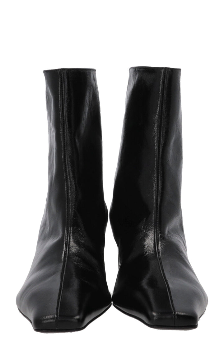 KHAITE Ona Ankle Boots Crinkled Patent Black