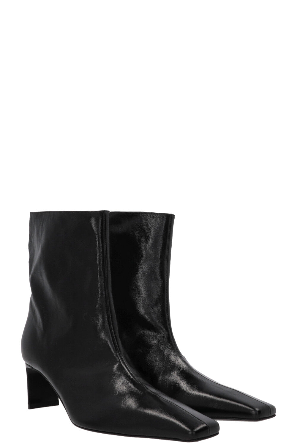 KHAITE Ona Ankle Boots Crinkled Patent Black