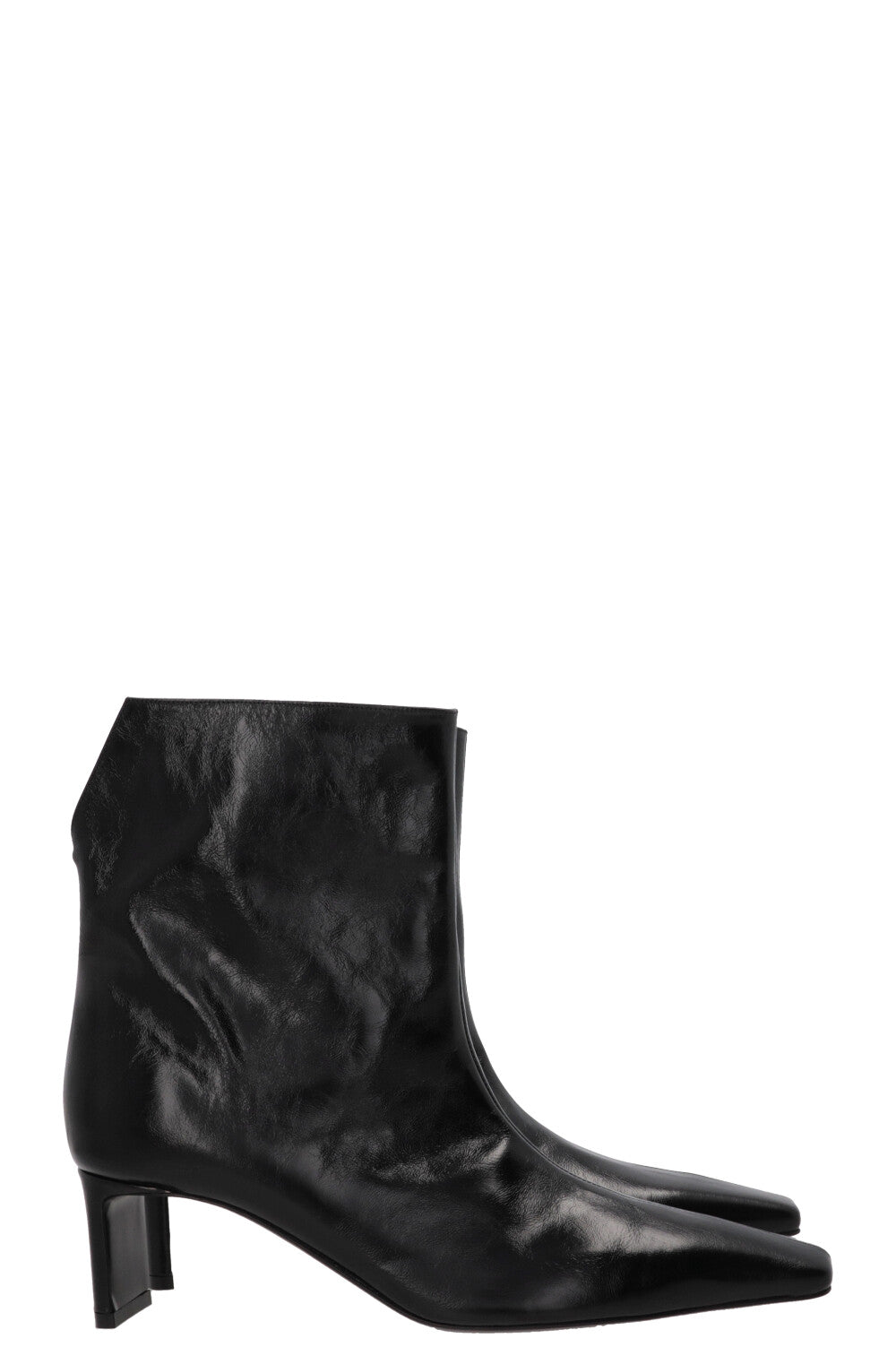 KHAITE Ona Ankle Boots Crinkled Patent Black