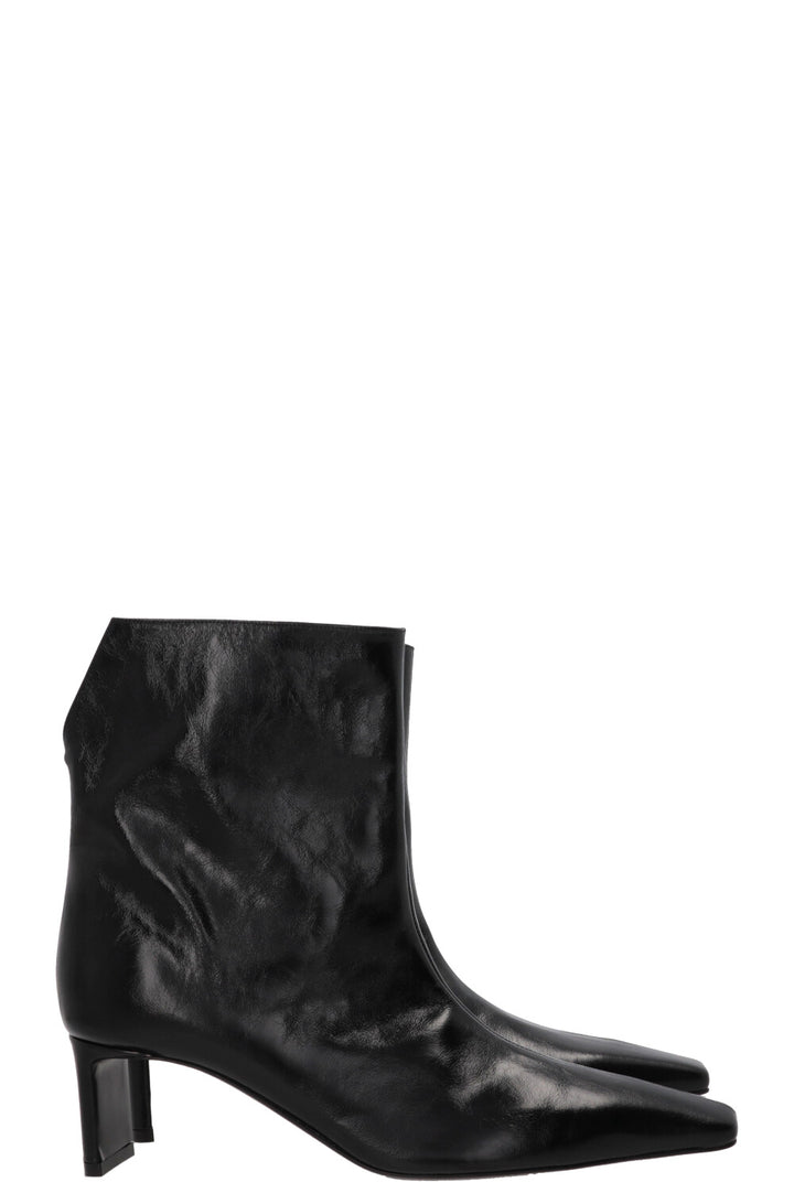 KHAITE Ona Ankle Boots Crinkled Patent Black