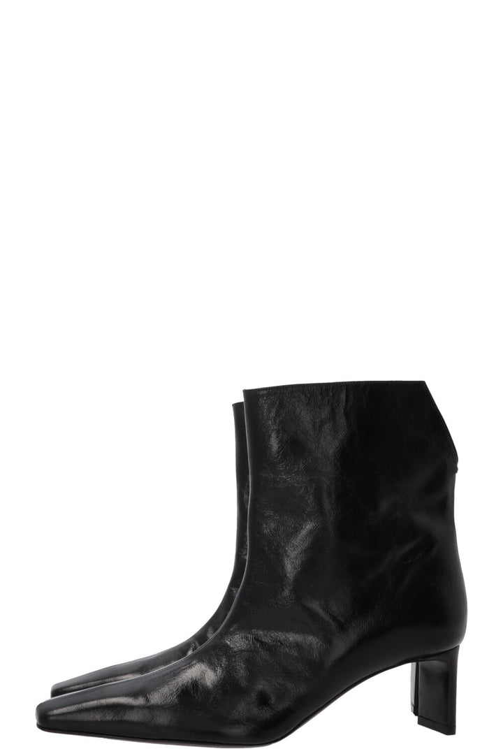 KHAITE Ona Ankle Boots Crinkled Patent Black