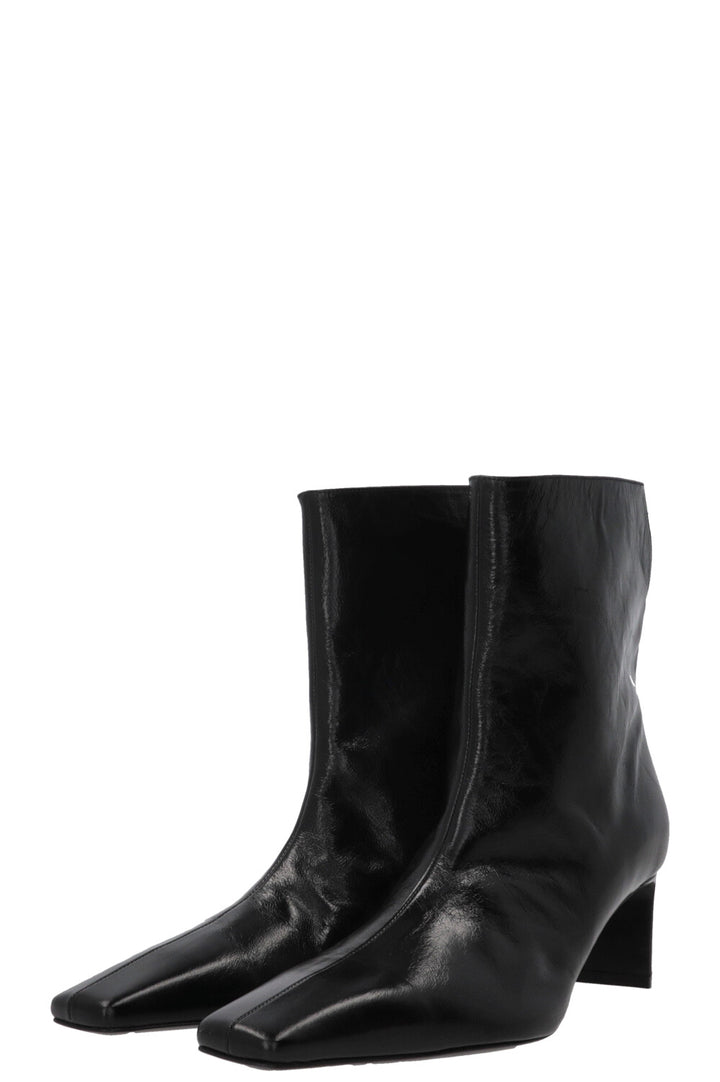 KHAITE Ona Ankle Boots Crinkled Patent Black