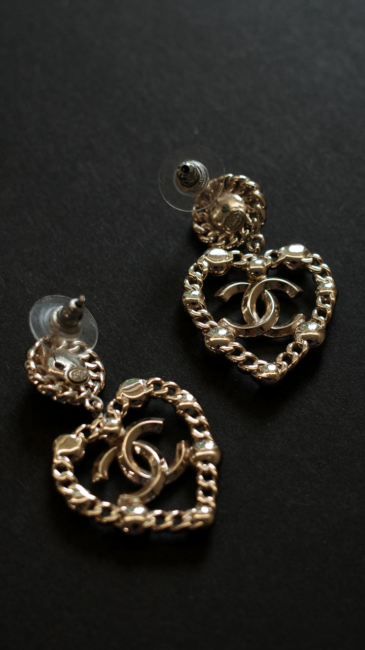 CHANEL 2021 Heart Earrings Champagne