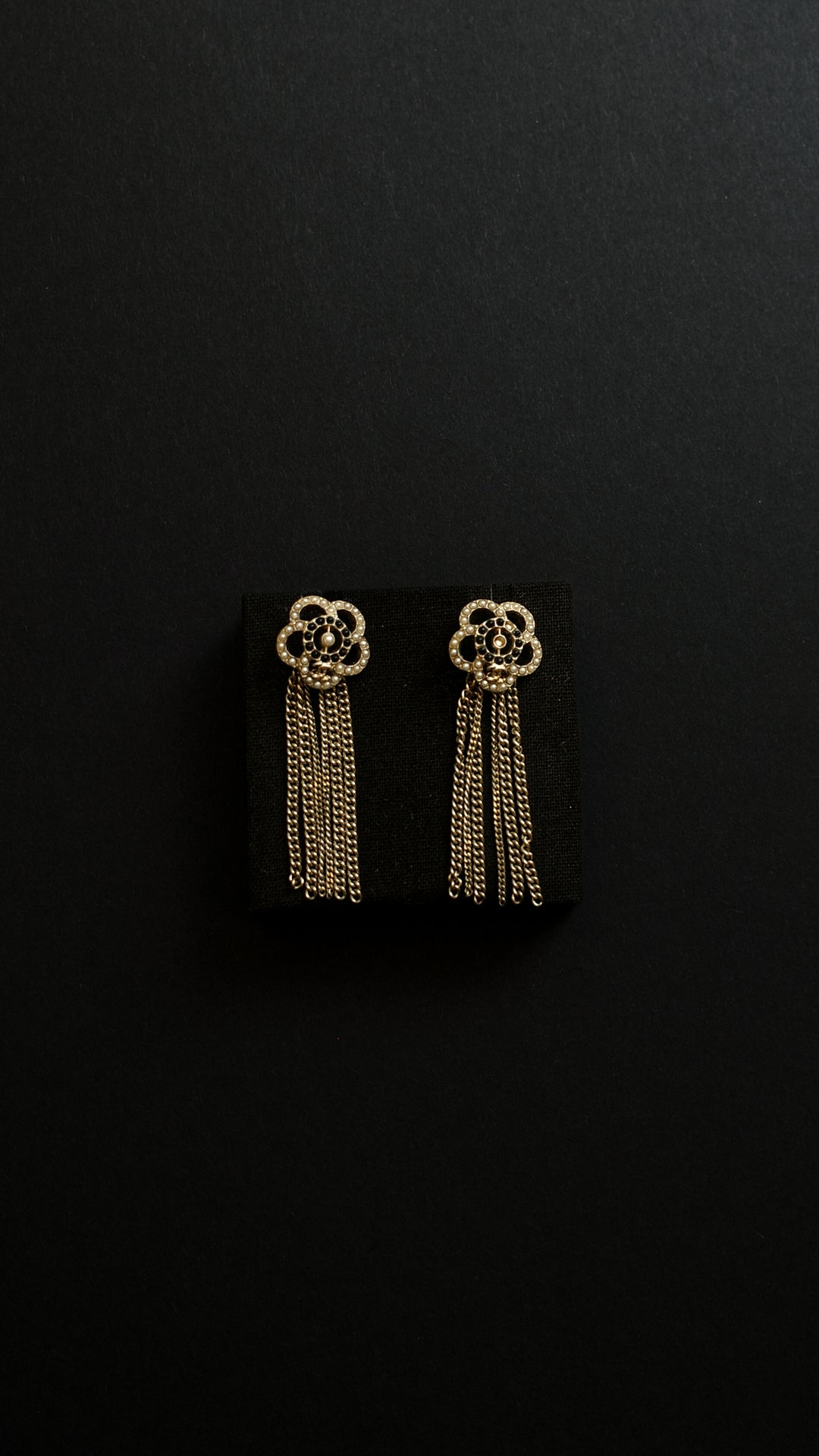 CHANEL Tassle Camellia Earrings Champagne