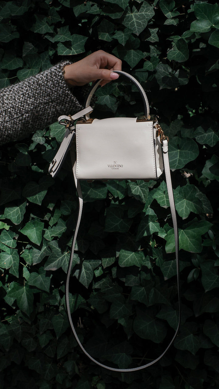 VALENTINO Roman Stud Top Handle Bag Leather Ivory