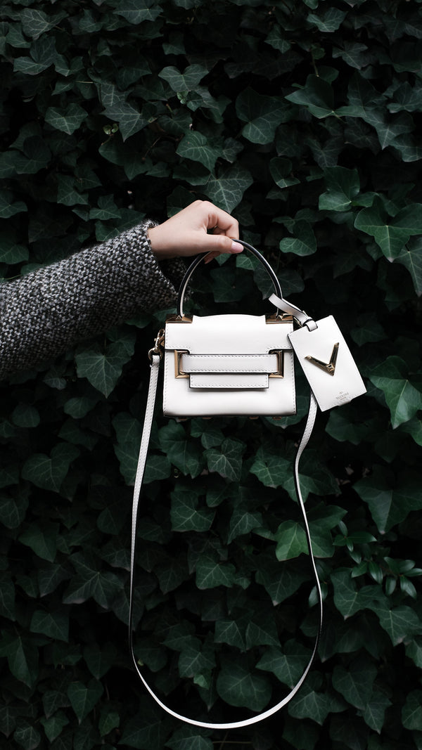 VALENTINO Roman Stud Top Handle Bag Leather Ivory