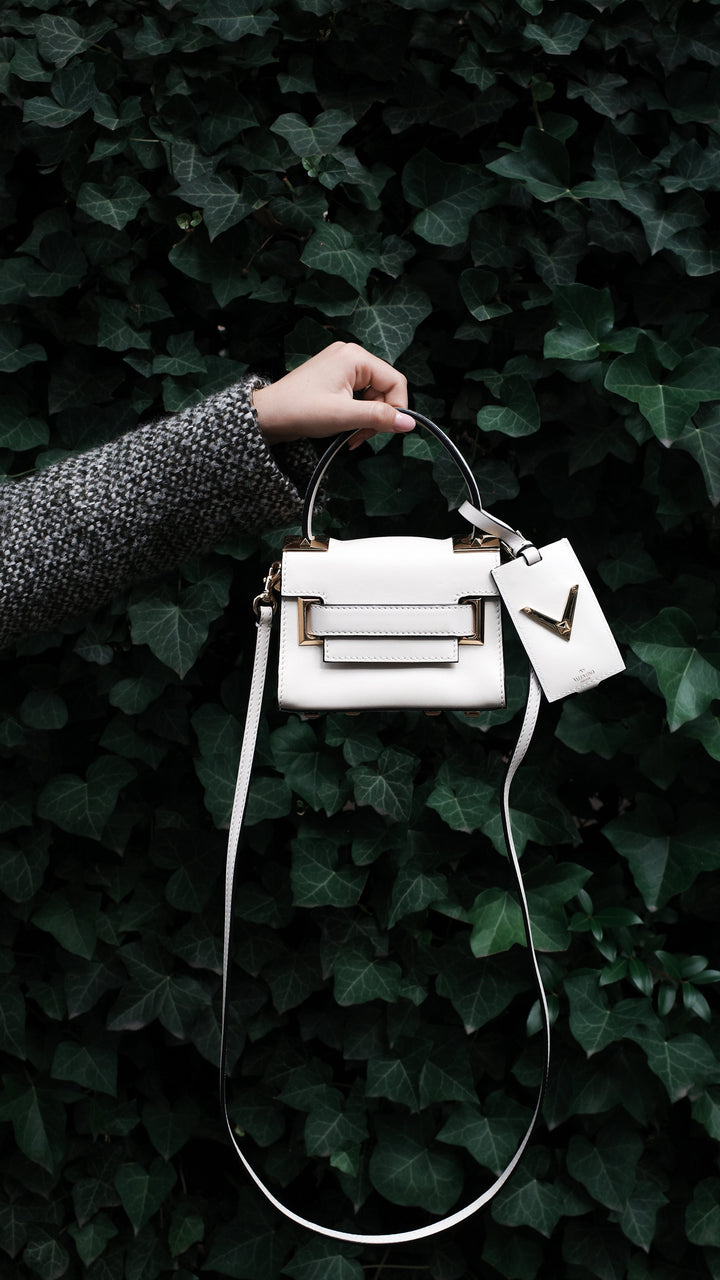 VALENTINO Roman Stud Top Handle Bag Leather Ivory