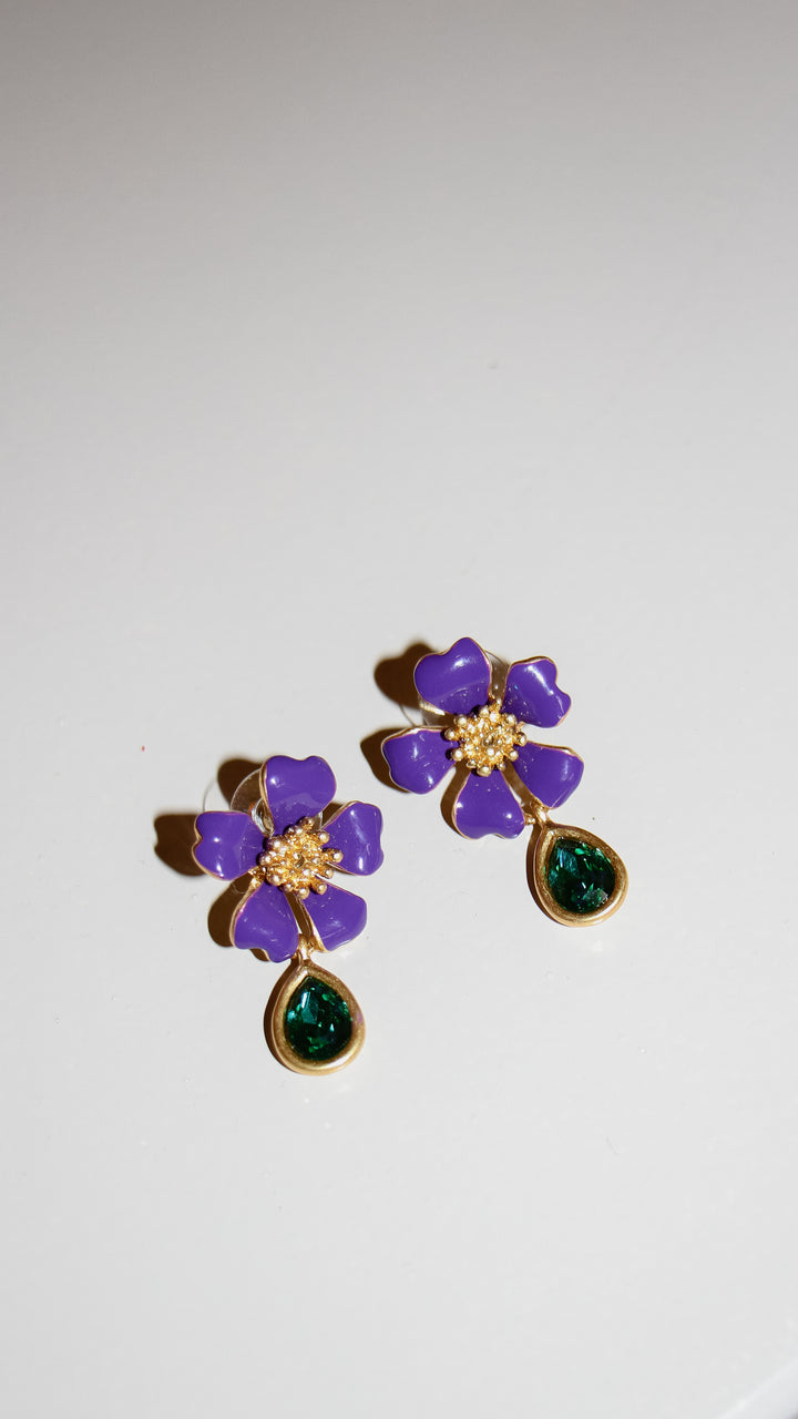 OSCAR DE LA RENTA Earrings Flower Purple Green