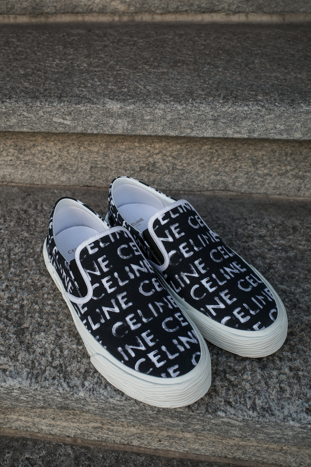 CELINE Logo Flats Black White
