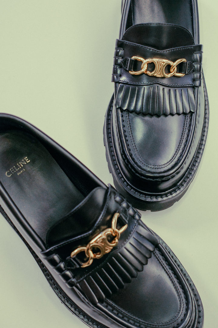 CELINE Margaret Fringed Triomph Mocassins Noir