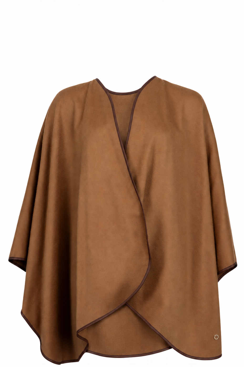 LORO PIANA Cape en cachemire camel avec bordure en cuir