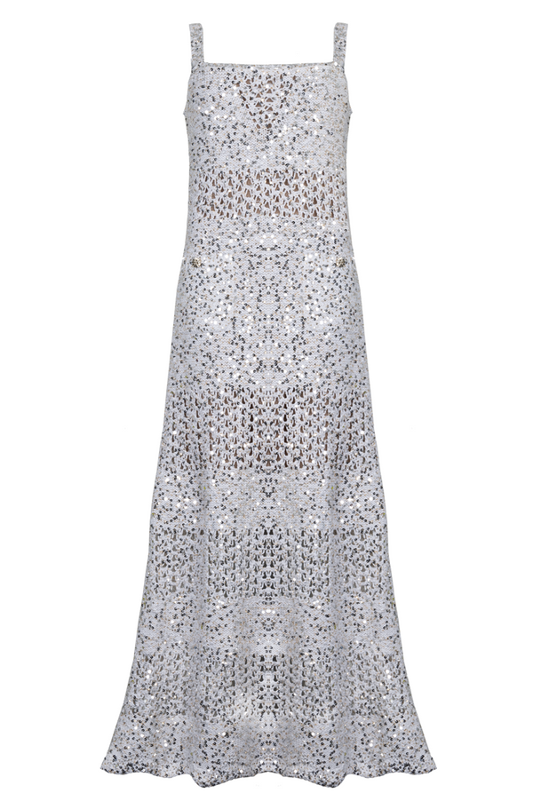 CHANEL Robe en maille à sequins Blanc