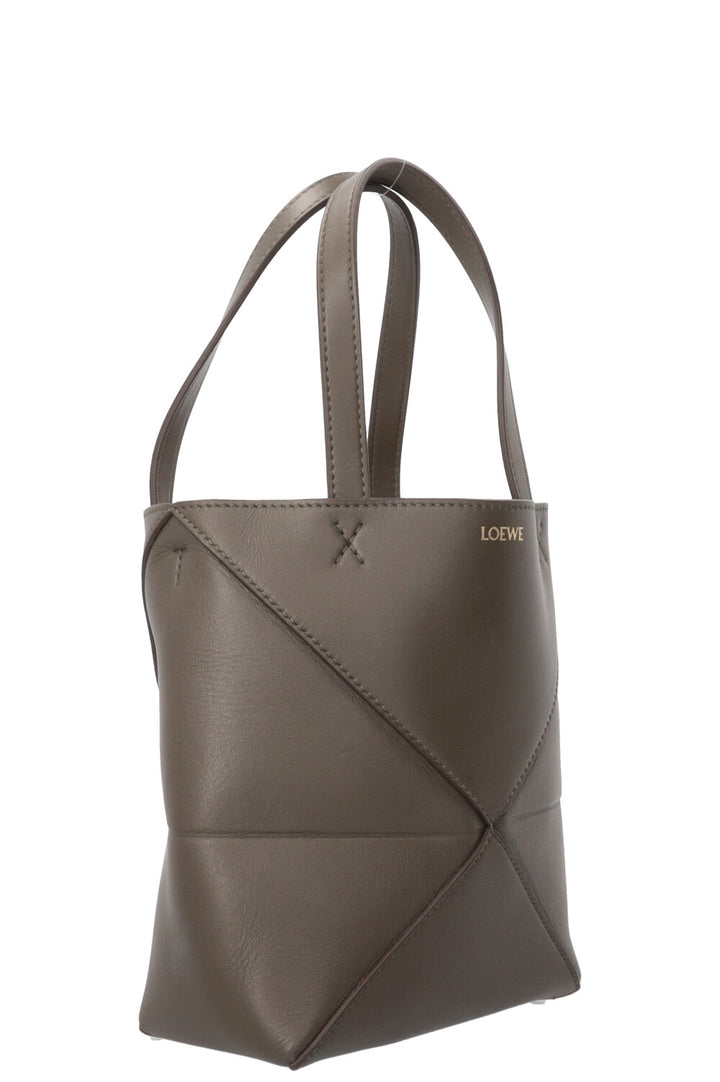 LOEWE Puzzle Fold Bucket Bag in Khaki Leather