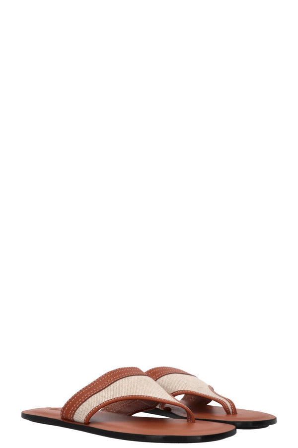LORO PIANA Thongs Sandals Canvas Leather Brown