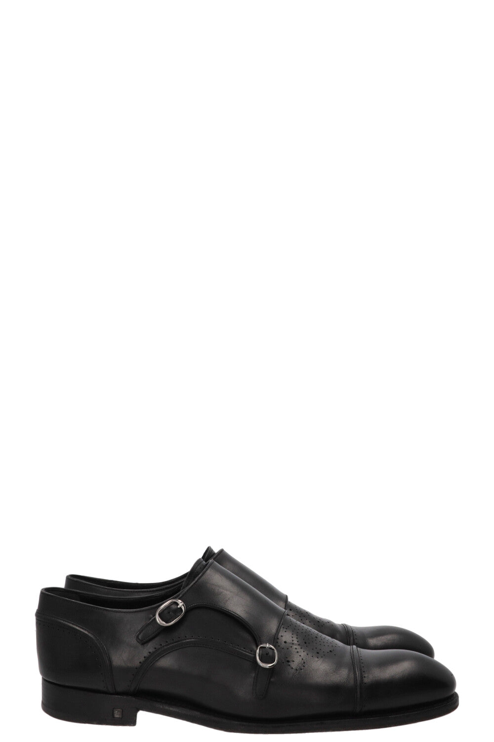 LOUIS VUITTON Double Monk Strap Shoes Leather Black