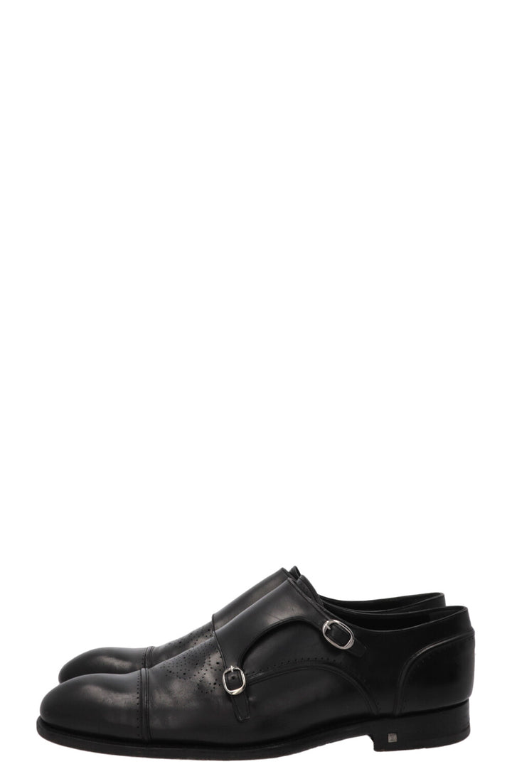 LOUIS VUITTON Double Monk Strap Shoes Leather Black