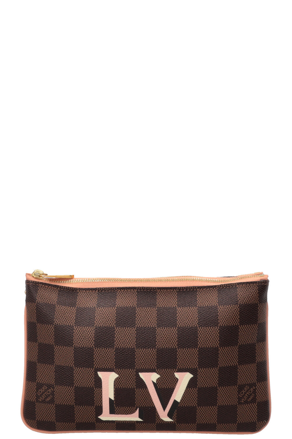 LOUIS VUITTON Double Zip Pochette Canvas Damier Ebene Pink