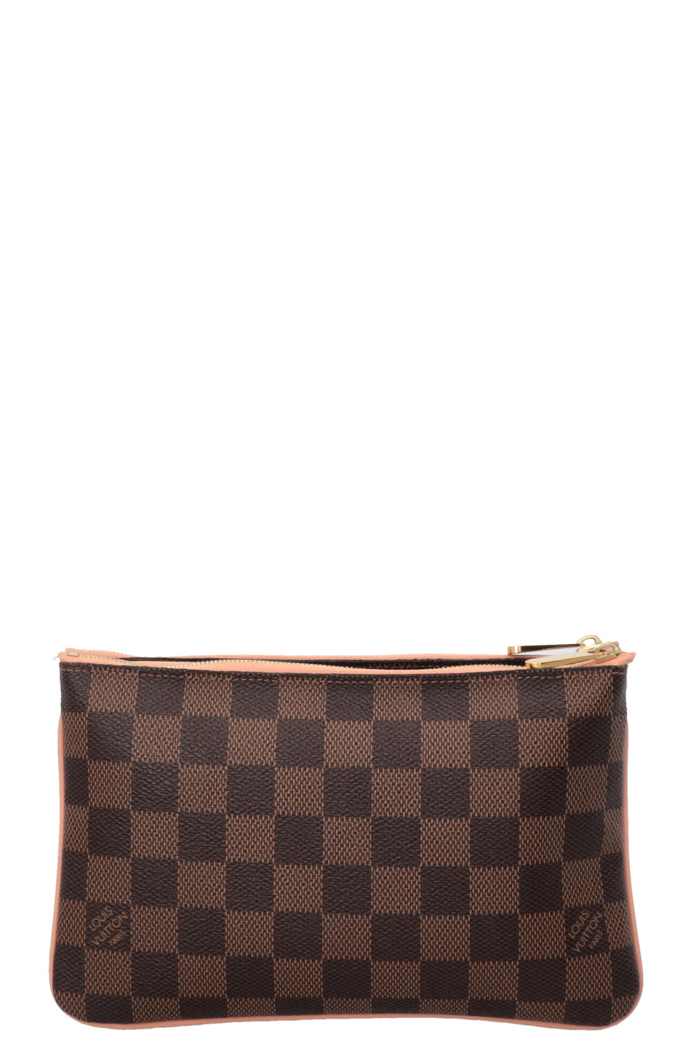 LOUIS VUITTON Double Zip Pochette Canvas Damier Ebene Pink