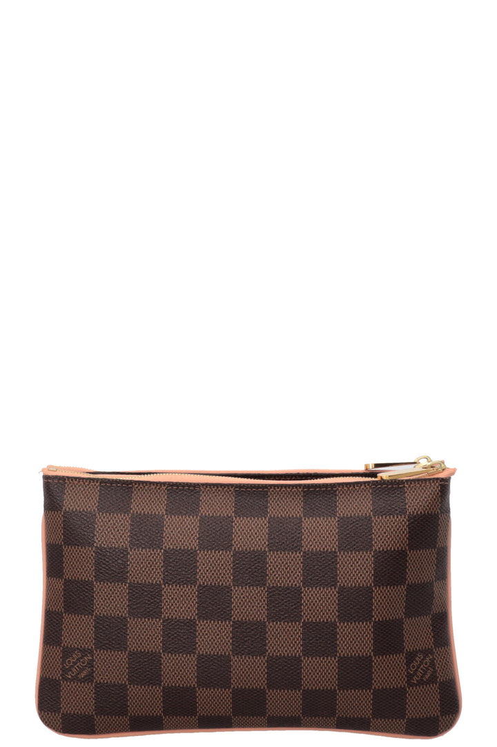 LOUIS VUITTON Double Zip Pochette Canvas Damier Ebene Pink