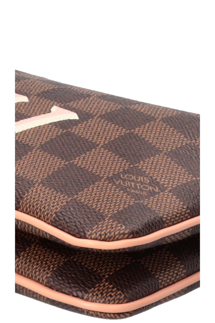LOUIS VUITTON Double Zip Pochette Canvas Damier Ebene Pink