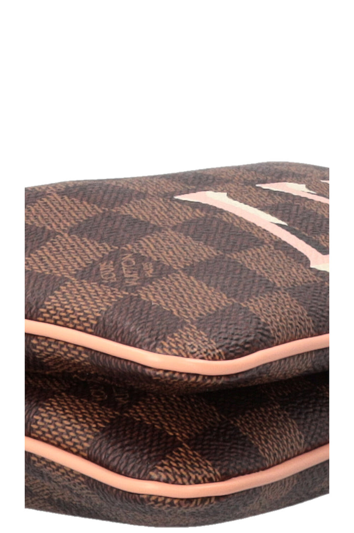 LOUIS VUITTON Double Zip Pochette Canvas Damier Ebene Pink