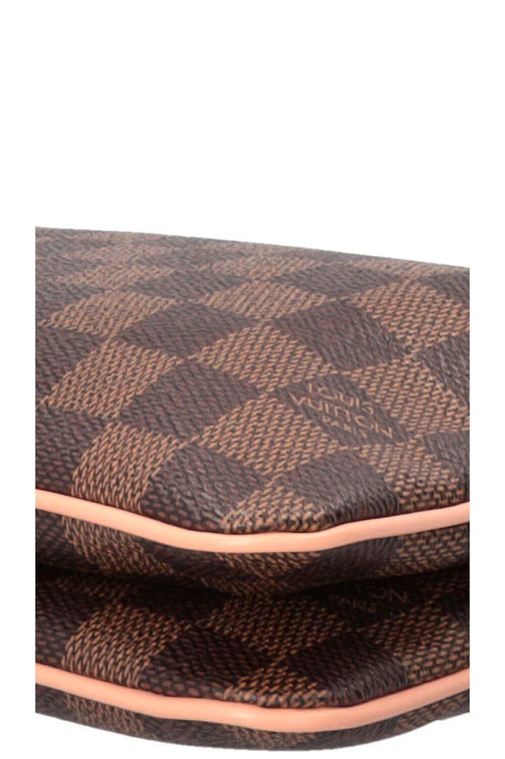 LOUIS VUITTON Double Zip Pochette Canvas Damier Ebene Pink